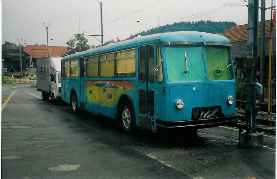 (014'535) - Kafi-Bus, Seftigen - FBW/R&J (ex AFA Adelboden Nr. 15; ex Morattel, S�deilles; ex P 25'504) am 23. Juli 1996 beim Bahnhof Seftigen
