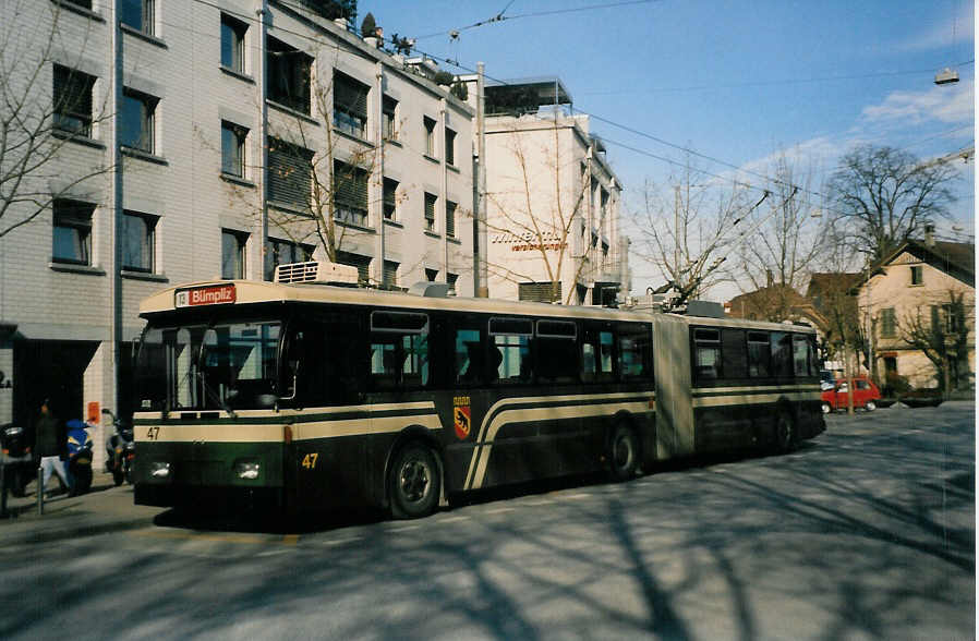 (029'220) - SVB Bern - Nr. 47 - FBW/Gangloff Gelenktrolleybus am 1. Februar 1999 in Bern, Bachm�tteli
