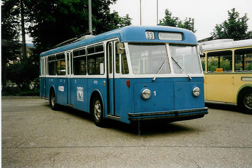 (032'432) - VBZ Z�rich - Nr. 1 - FBW/SWS Trolleybus am 26. Juni 1999 in Z�rich, Garage Hardau