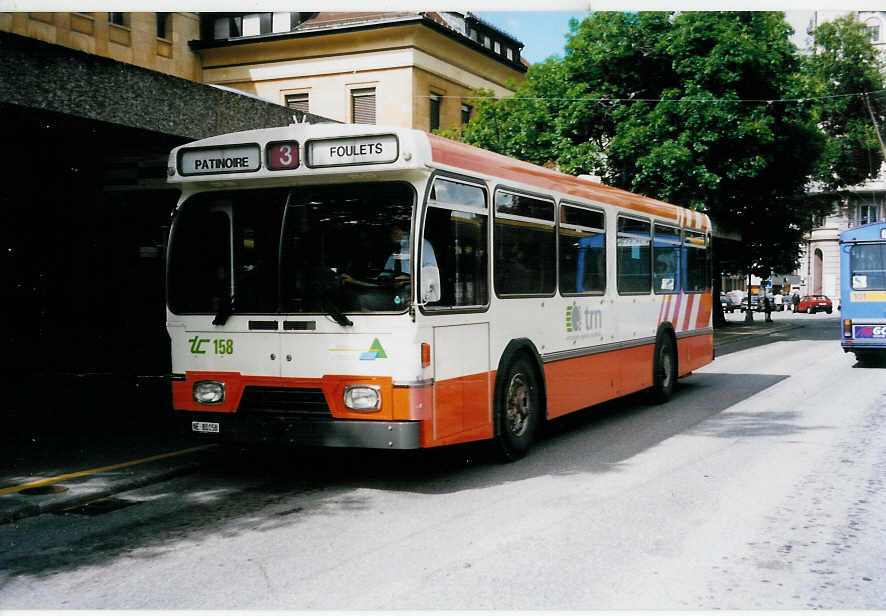 (033'334) - TC La Chaux-de-Fonds - Nr. 158/NE 80'158 - FBW/Lauber-Hess-R&J (ex TPG Gen�ve Nr. 531) am 6. Juli 1999 beim Bahnhof La Chaux-de-Fonds
