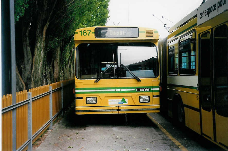 (033'933) - TN Neuch�tel - Nr. 167 - FBW/Hess Gelenktrolleybus am 10. Juli 1999 in Neuch�tel, D�p�t
