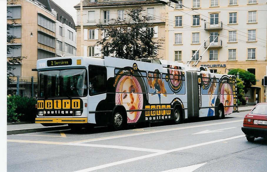 (034'020) - TN Neuch�tel - Nr. 118 - NAW/Hess Gelenktrolleybus am 10. Juli 1999 in Neuch�tel, Place Pury