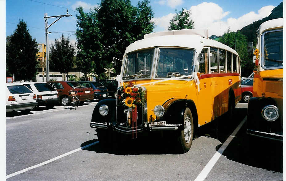 (035'325) - Trachsel, Hasle-R�egsau - BE 26'811 - Saurer/Krapf (ex Sol�r+Fontana, Ilanz) am 21. August 1999 in Thun, Seestrasse
