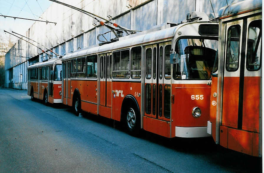 (039'524) - TL Lausanne - Nr. 655 - FBW/Eggli Trolleybus am 5. M�rz 2000 in Lausanne, D�p�t Borde