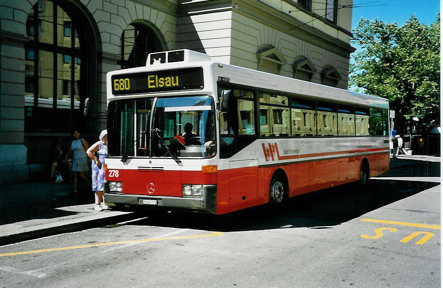 (041'532) - WV Winterthur - Nr. 278/ZH 640'278 - Mercedes (ex VBZ Z�rich Nr. 621) am 19. Juni 2000 beim Hauptbahnhof Winterthur