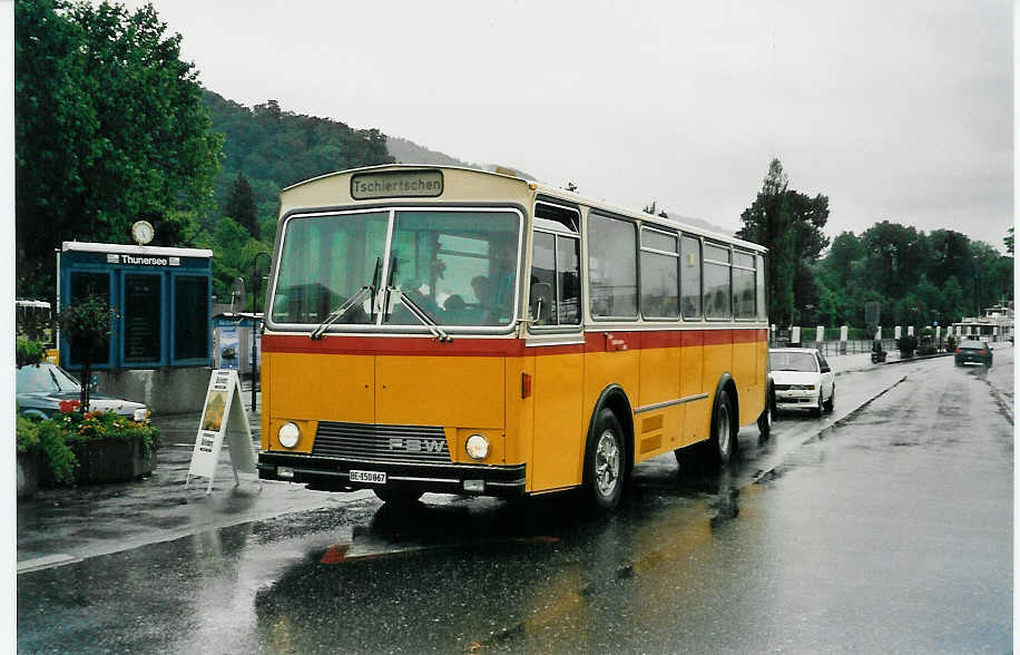 (047'209) - Scheidegger, Sch�nb�hl - BE 150'067 - FBW/Lauber (ex P 23'507) am 10. Juni 2001 beim Bahnhof Thun
