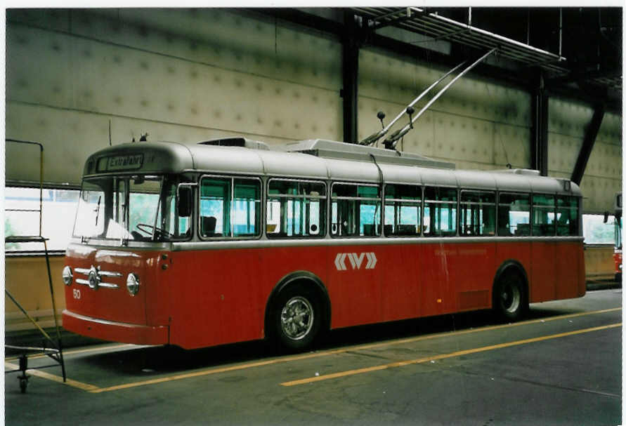 (048'523) - WV Winterthur - Nr. 50 - Saurer/Saurer Trolleybus am 18. Juli 2001 in Winterthur, Depot Gr�zefeld