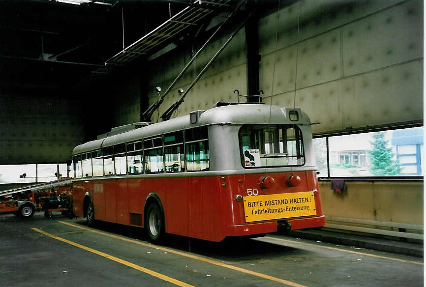 (048'525) - WV Winterthur - Nr. 50 - Saurer/Saurer Trolleybus am 18. Juli 2001 in Winterthur, Depot Gr�zefeld