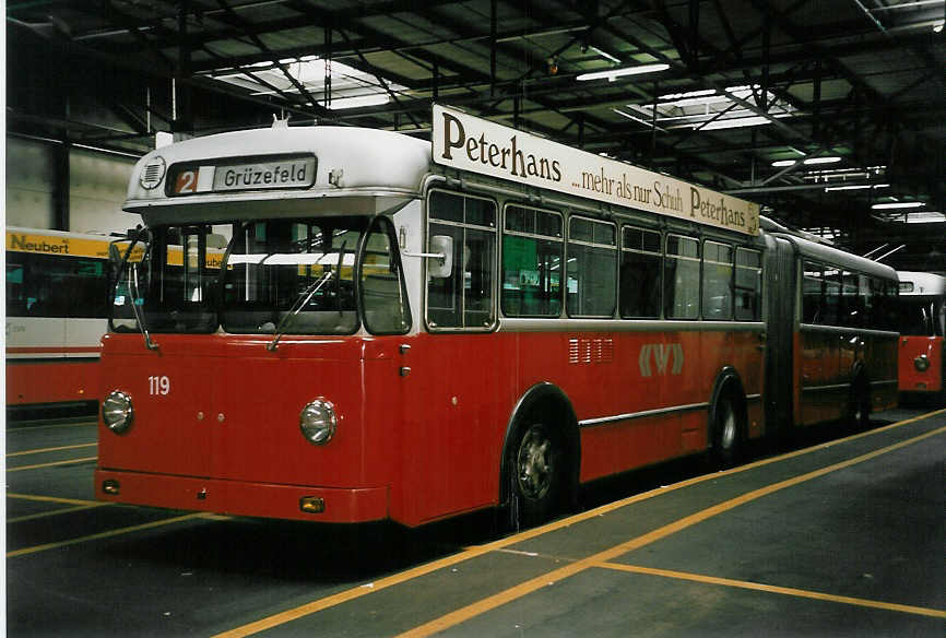 (048'530) - WV Winterthur - Nr. 119 - Berna/SWS-R&J Gelenktrolleybus am 18. Juli 2001 in Winterthur, Depot Gr�zefeld