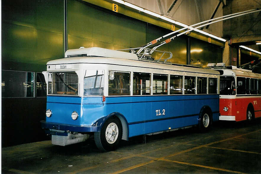 (052'418) - TL Lausanne - Nr. 2 - FBW/Eggli Trolleybus (ex Nr. 3) am 17. M�rz 2002 in Lausanne, D�p�t Borde