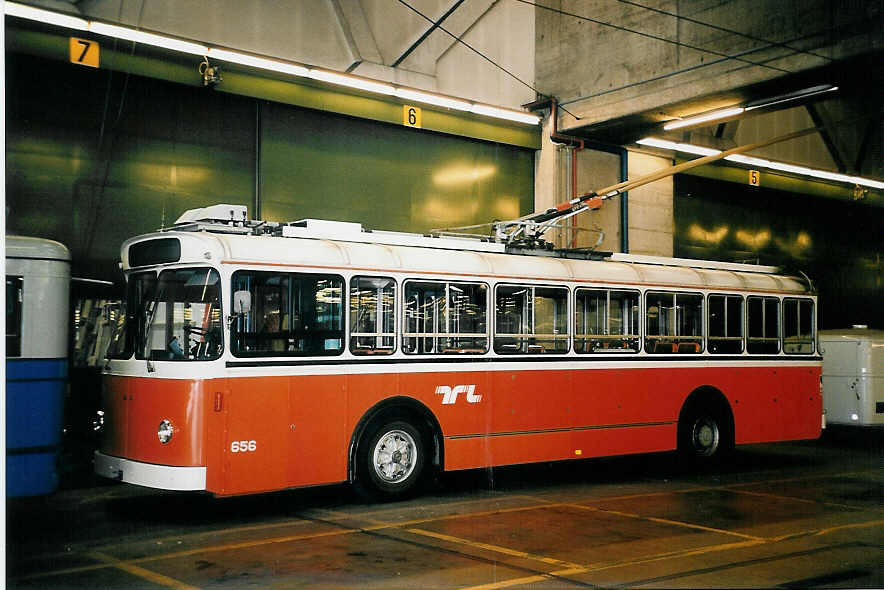 (052'419) - TL Lausanne - Nr. 656 - FBW/Eggli Trolleybus am 17. M�rz 2002 in Lausanne, D�p�t Borde