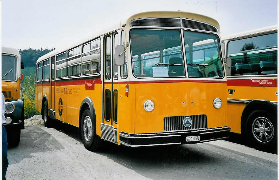 (055'624) - Guggenb�hl, Wettswil - AG 9125 U - Saurer/Saurer (ex Hugener, Stein; ex Moser, Preonzo; ex Geiger, Adelboden Nr. 20; ex P 25'534) am 31. August 2002 in Niederbipp, Saurertreffen