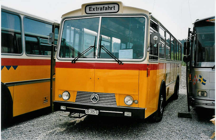 (055'628) - B�chli, K�ttigen - SO 375 U - Saurer/T�scher (ex M+79'529; ex P 24'633) am 31. August 2002 in Niederbipp, Saurertreffen
