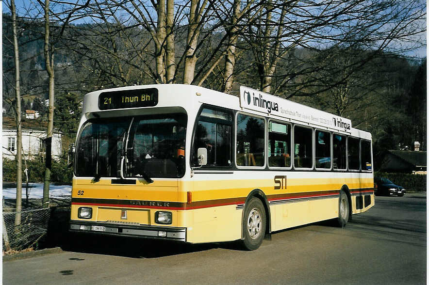(058'715) - STI Thun - Nr. 52/BE 396'552 - Saurer/R&J am 10. Februar 2003 bei der Schiffl�ndte Thun
