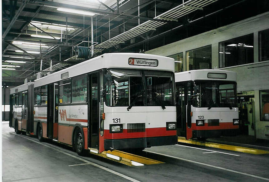 (058'932) - WV Winterthur - Nr. 131 - Saurer/FHS Gelenktrolleybus am 20. Februar 2003 in Winterthur, Depot Gr�zefeld
