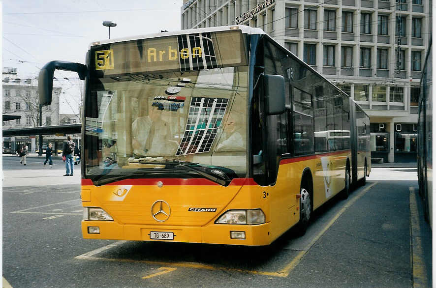 (059'423) - Cars Alpin Neff, Arbon - Nr. 3/TG 689 - Mercedes am 29. M�rz 2003 beim Bahnhof St. Gallen