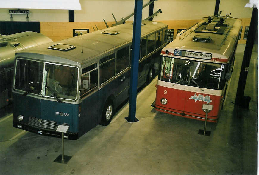 (060'822) - VZO Gr�ningen - Nr. 14 - FBW/T�scher + VB Biel (TVB+TVS) - Nr. 9 - FBW/R&J Trolleybus am 21. Juni 2003 in Wetzikon, FBW-Museum