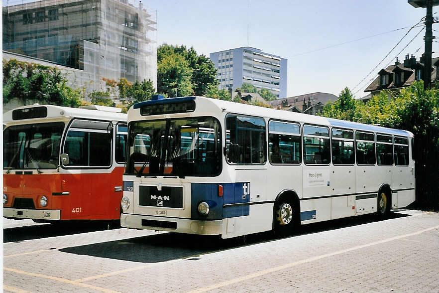 (062'534) - TL Lausanne - Nr. 120/VD 1548 - MAN (ex Nr. 369) am 4. August 2003 in Lausanne, D�p�t Borde