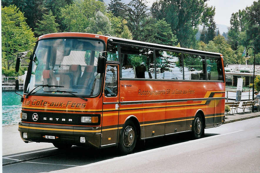 (062'708) - Auto-Transports, La C�te-aux-F�es - NE 993 - Setra am 14. August 2003 bei der Schiffl�ndte Thun