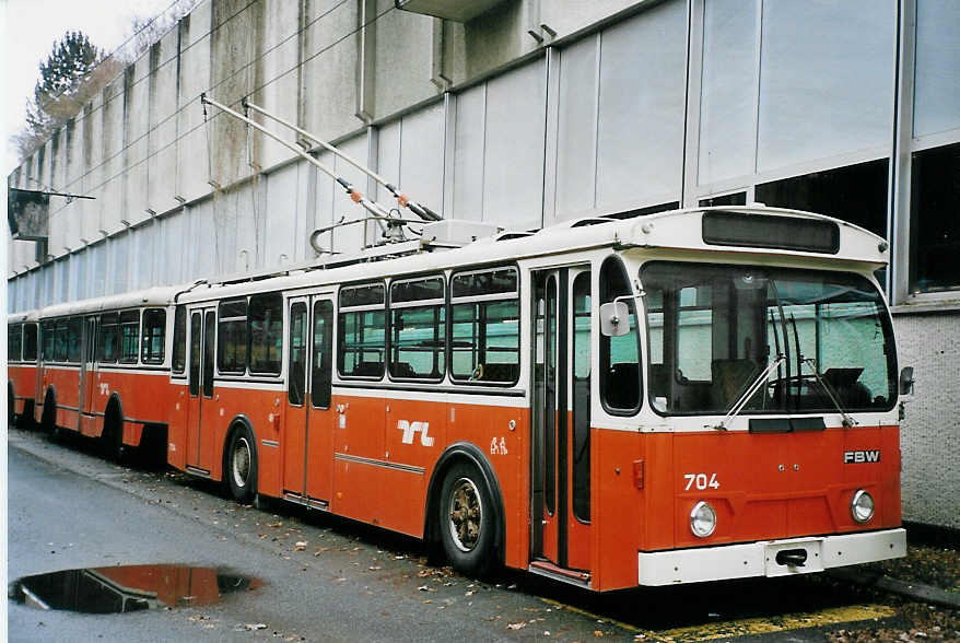 (064'631) - TL Lausanne - Nr. 704 - FBW/Hess Trolleybus am 29. November 2003 in Lausanne, D�p�t Borde