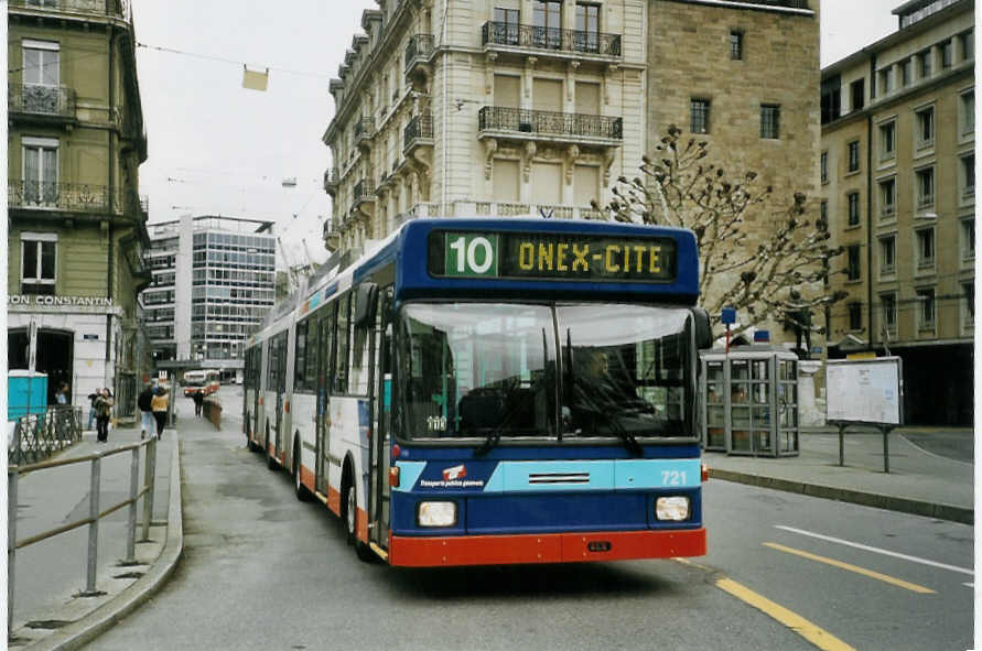 (066'223) - TPG Gen�ve - Nr. 721 - NAW/Hess Doppelgelenktrolleybus (ex Nr. 709) am 21. M�rz 2004 in Gen�ve, Bel-Air