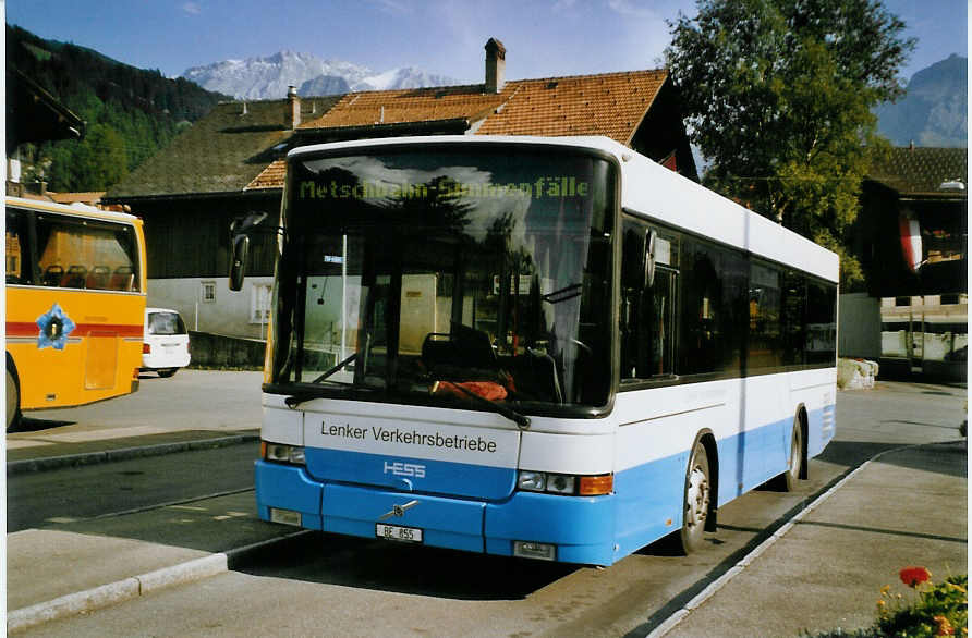(080'311) - LVB Lenk - BE 855 - Volvo/Hess (ex RTB Altst�tten Nr. 11) am 3. September 2005 beim Bahnhof Lenk