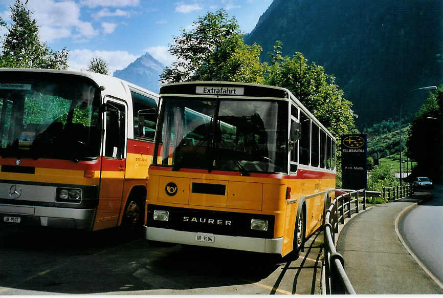 (088'420) - Mattli, Wassen - UR 9104 - Saurer/T�scher am 2. August 2006 in Wassen, Garage