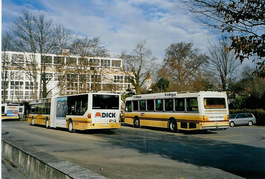 (091'007) - STI Thun - Nr. 110/BE 700'110 - Mercedes + Nr. 52/BE 396'552 - Saurer/R&J am 11. Dezember 2006 bei der Schiffl�ndte Thun