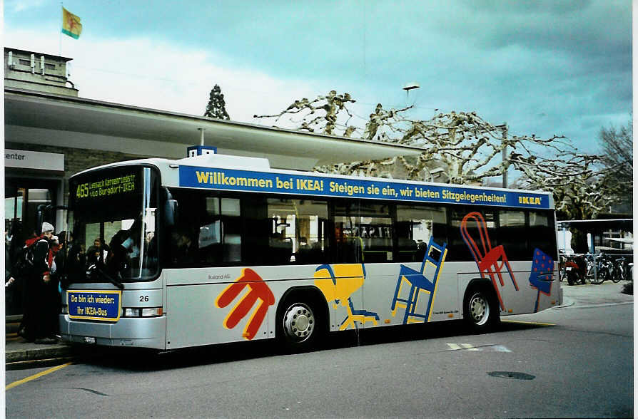 (092'416) - Busland, Burgdorf - Nr. 26/BE 122'011 - Scania/Hess am 3. M�rz 2007 beim Bahnhof Burgdorf