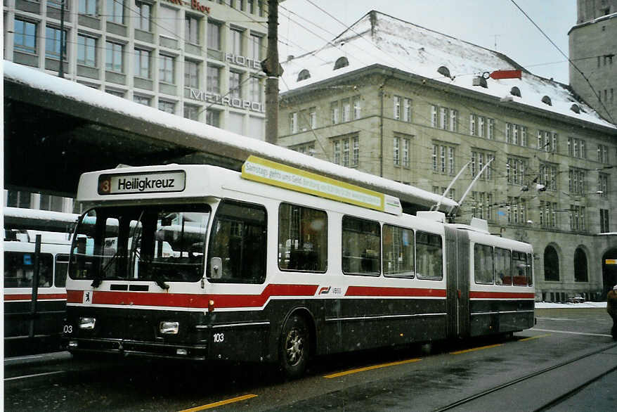 (093'030) - VBSG St. Gallen - Nr. 103 - Saurer/Hess Gelenktrolleybus am 22. M�rz 2007 beim Bahnhof St. Gallen