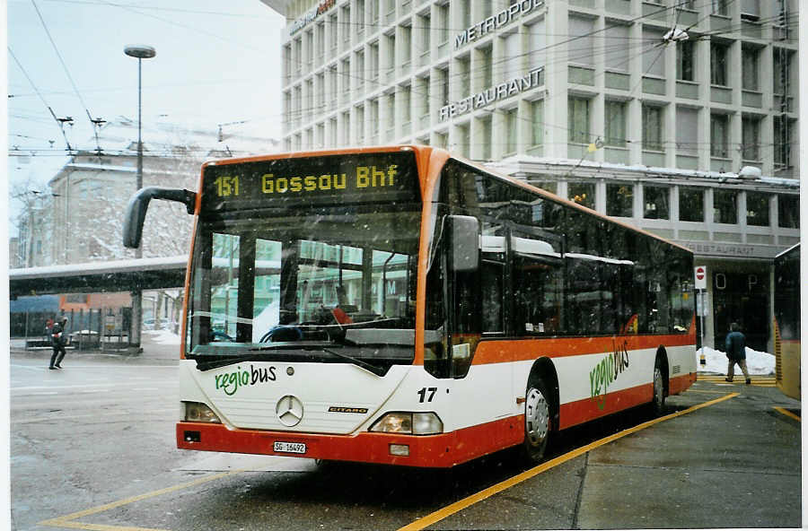 (093'033) - Regiobus, Gossau - Nr. 17/SG 16'492 - Mercedes am 22. M�rz 2007 beim Bahnhof St. Gallen