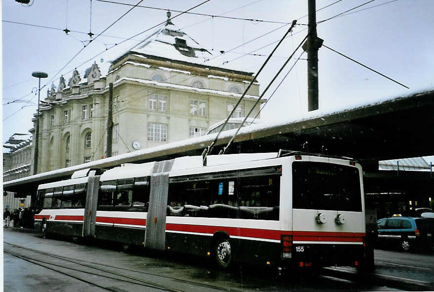 (093'111) - VBSG St. Gallen - Nr. 155 - NAW/Hess Doppelgelenktrolleybus am 22. M�rz 2007 beim Bahnhof St. Gallen