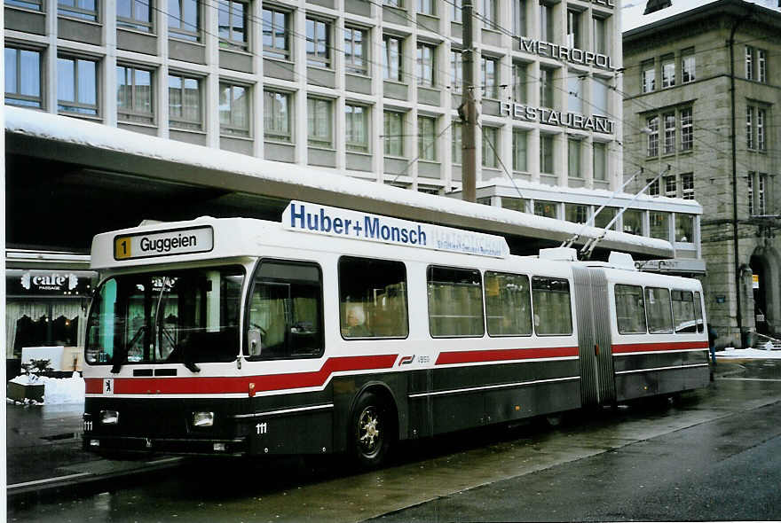 (093'119) - VBSG St. Gallen - Nr. 111 - Saurer/Hess Gelenktrolleybus am 22. M�rz 2007 beim Bahnhof St. Gallen