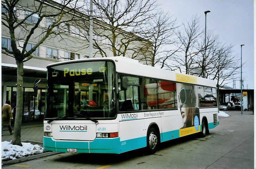 (093'124) - WilMobil, Wil - Nr. 231/SG 3309 - Volvo/Hess (ex BOS Wil Nr. 19) am 22. M�rz 2007 beim Bahnhof Wil