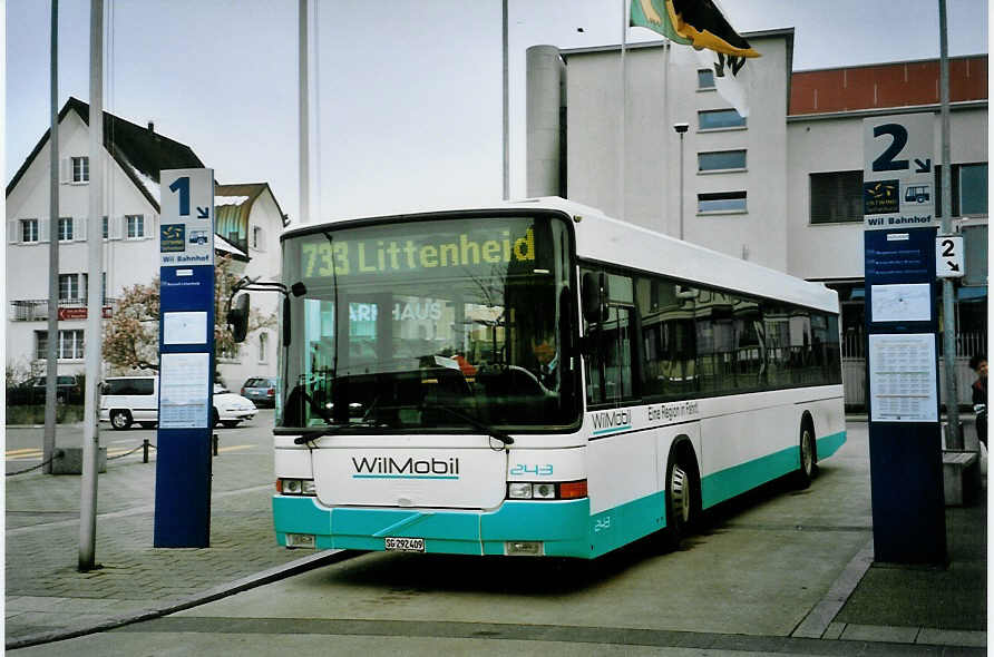 (093'127) - WilMobil, Wil - Nr. 243/SG 292'409 - Volvo/Hess (ex RTB Altst�tten Nr. 32) am 22. M�rz 2007 beim Bahnhof Wil