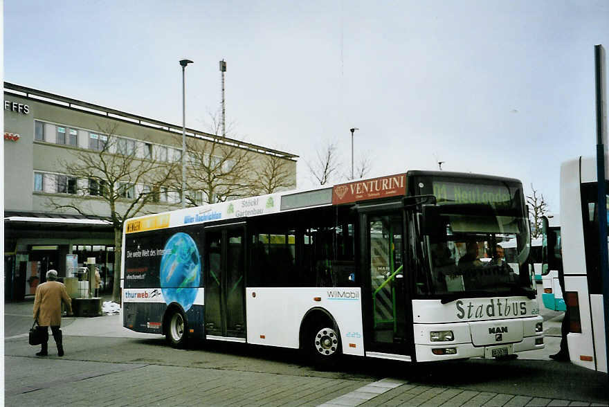 (093'133) - WilMobil, Wil - Nr. 225/SG 245'705 - MAN/G�ppel (ex Wick, Wil Nr. 5) am 22. M�rz 2007 beim Bahnhof Wil