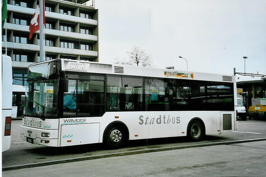 (093'204) - WilMobil, Wil - Nr. 222/SG 245'702 - MAN/G�ppel (ex Wick, Wil Nr. 2) am 22. M�rz 2007 beim Bahnhof Wil