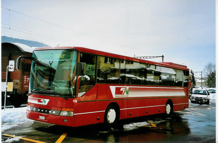 (093'408) - CJ Tramelan - Nr. 119/BE 368'596 - Setra (ex Nr. 19) am 25. M�rz 2007 beim Bahnhof St-Imier
