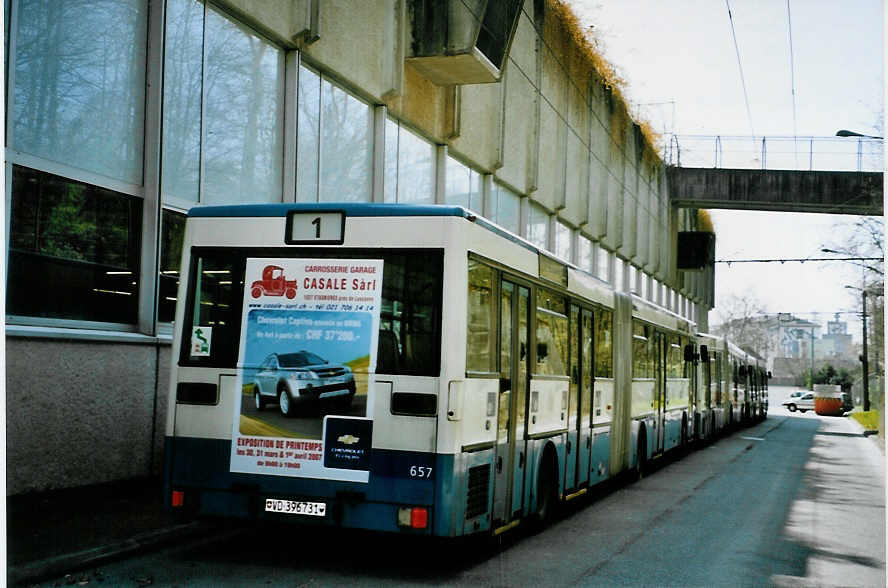 (093'615) - TL Lausanne - Nr. 657/VD 396'731 - Mercedes (ex VBZ Z�rich Nr. 583) am 7. April 2007 in Lausanne, D�p�t Borde