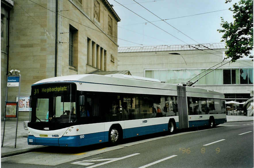 (094'723) - VBZ Z�rich - Nr. 150 - Hess/Hess Gelenktrolleybus am 26. Mai 2007 in Z�rich, Kunsthaus