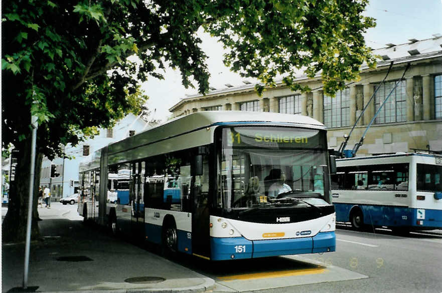 (094'730) - VBZ Z�rich - Nr. 151 - Hess/Hess Gelenktrolleybus am 26. Mai 2007 in Z�rich, Kunsthaus