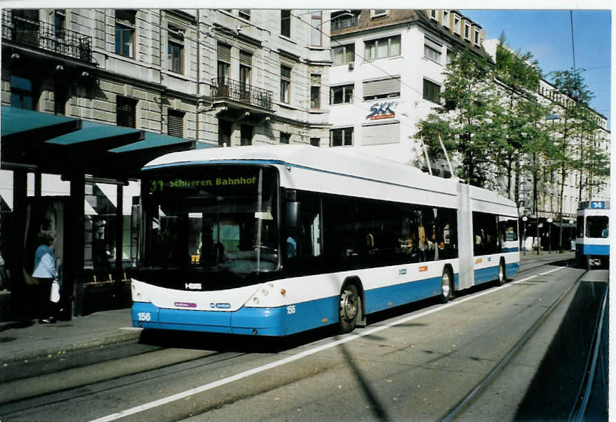 (100'105) - VBZ Z�rich - Nr. 156 - Hess/Hess Gelenktrolleybus am 5. Oktober 2007 in Z�rich, L�wenplatz