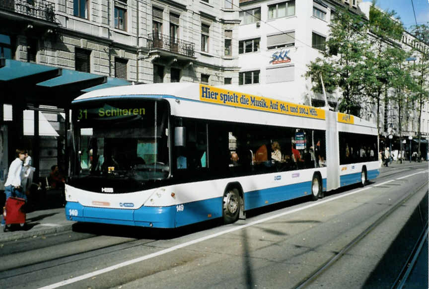 (100'106) - VBZ Z�rich - Nr. 149 - Hess/Hess Gelenktrolleybus am 5. Oktober 2007 in Z�rich, L�wenplatz