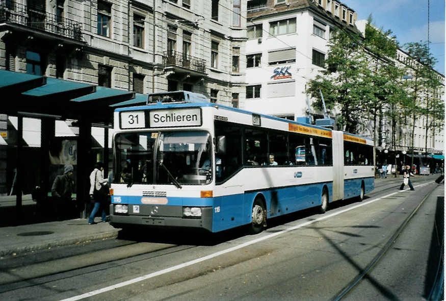 (100'107) - VBZ Z�rich - Nr. 116 - Mercedes Gelenktrolleybus am 5. Oktober 2007 in Z�rich, L�wenplatz