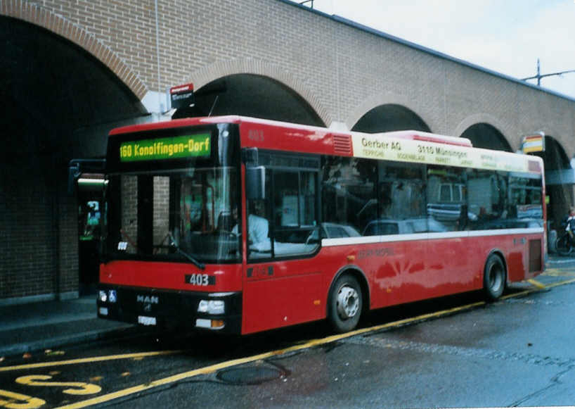(101'035) - Bernmobil, Bern - Nr. 403/BE 612'403 - MAN/G�ppel am 14. November 2007 beim Bahnhof M�nsingen