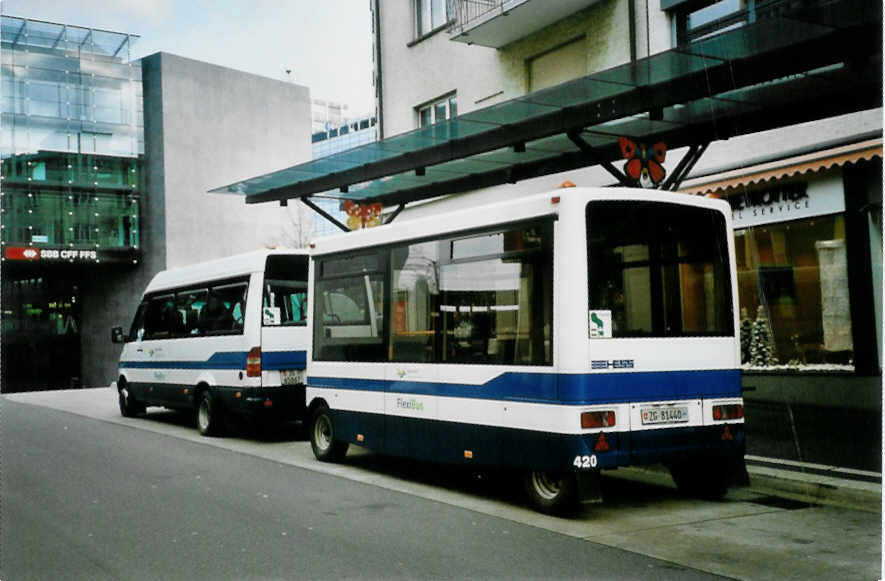 (101'319) - ZVB Zug - Nr. 420/ZG 81'440 - Hess Personenanh�nger am 26. November 2007 beim Bahnhof Zug