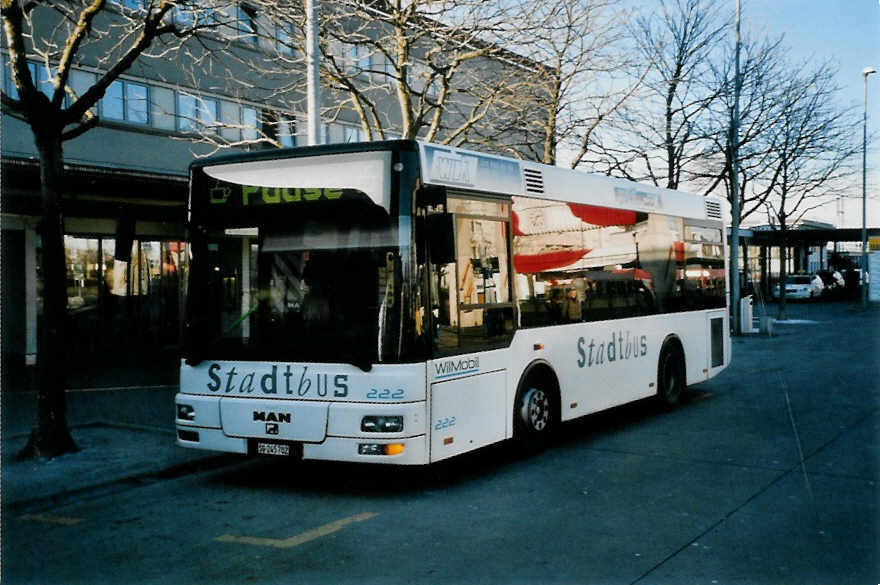 (102'427) - WilMobil, Wil - Nr. 222/SG 245'702 - MAN/G�ppel (ex Wick, Wil Nr. 2) am 29. Dezember 2007 beim Bahnhof Wil