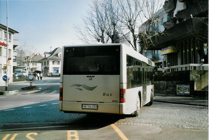 (104'135) - Lengacher, M�nsingen - Nr. 7/BE 556'335 - MAN/G�ppel (ex AFA Adelboden Nr. 55; ex Matt, FL-Mauren Nr. 66) am 11. Februar 2008 beim Bahnhof M�nsingen