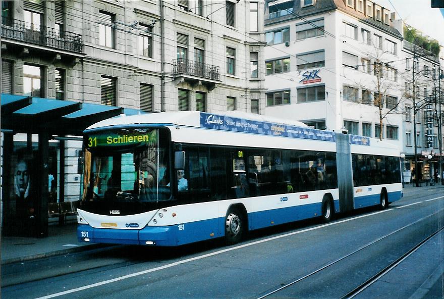 (104'336) - VBZ Z�rich - Nr. 151 - Hess/Hess Gelenktrolleybus am 19. Februar 2008 in Z�rich, L�wenplatz