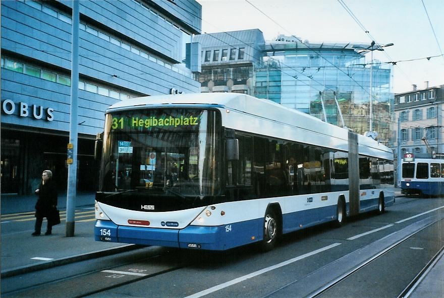 (104'401) - VBZ Z�rich - Nr. 154 - Hess/Hess Gelenktrolleybus am 19. Februar 2008 in Z�rich, L�wenplatz